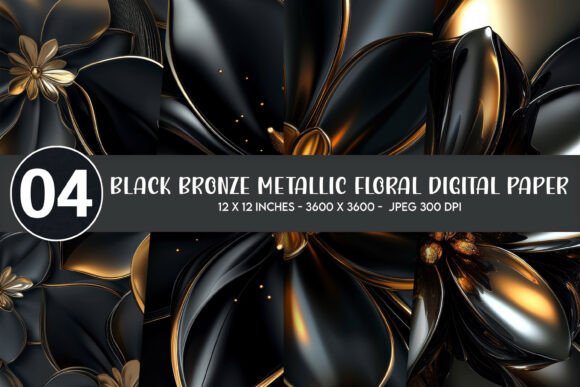 Download Black Bronze Metallic Floral Digital Pap - Metallic Collection
